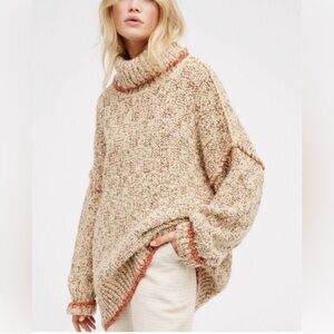 Free People Quite Oversized Cozy Beige Turtleneck Sweater